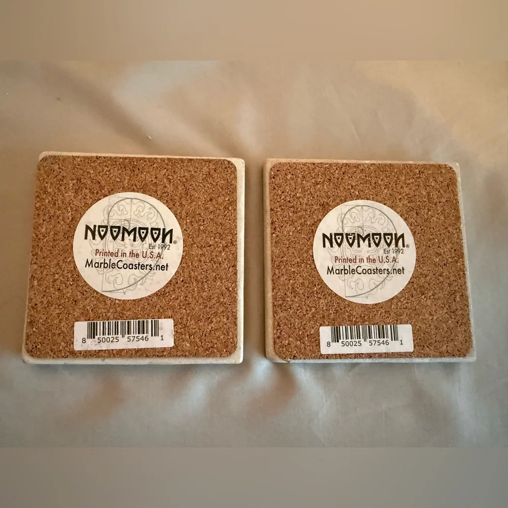 Set of 2 BBQ Marble Coasters smoked pork applewood hickory new cookout grill dad